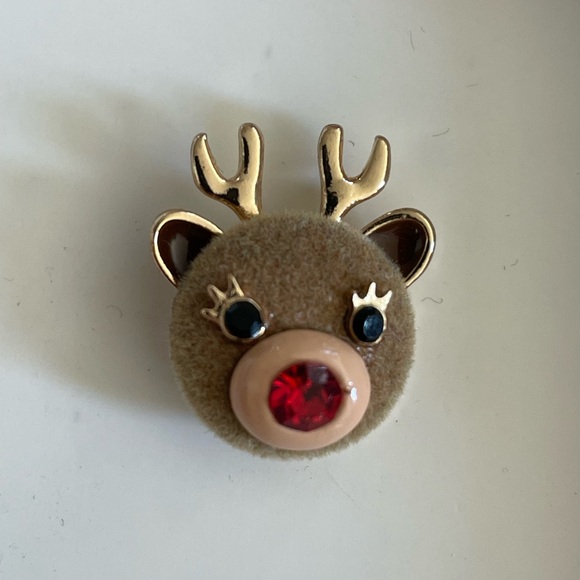 Betsey Johnson Gold Tone & Brown Felt Reindeer Button Stud Earrings Crystal NIB - Picture 3 of 3